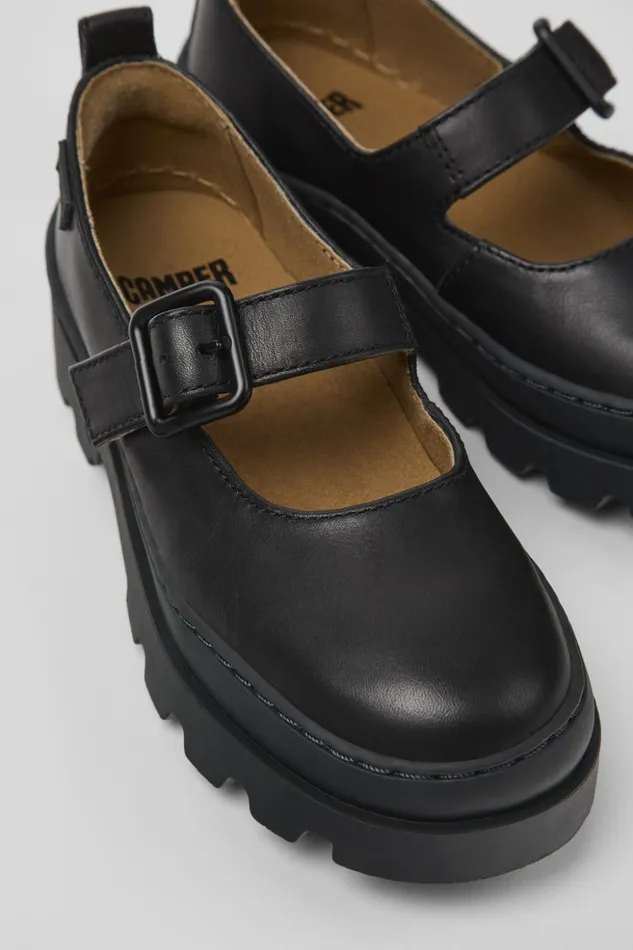 Kids Brutus Black Leather Shoes For Kids Camper Ballerinas