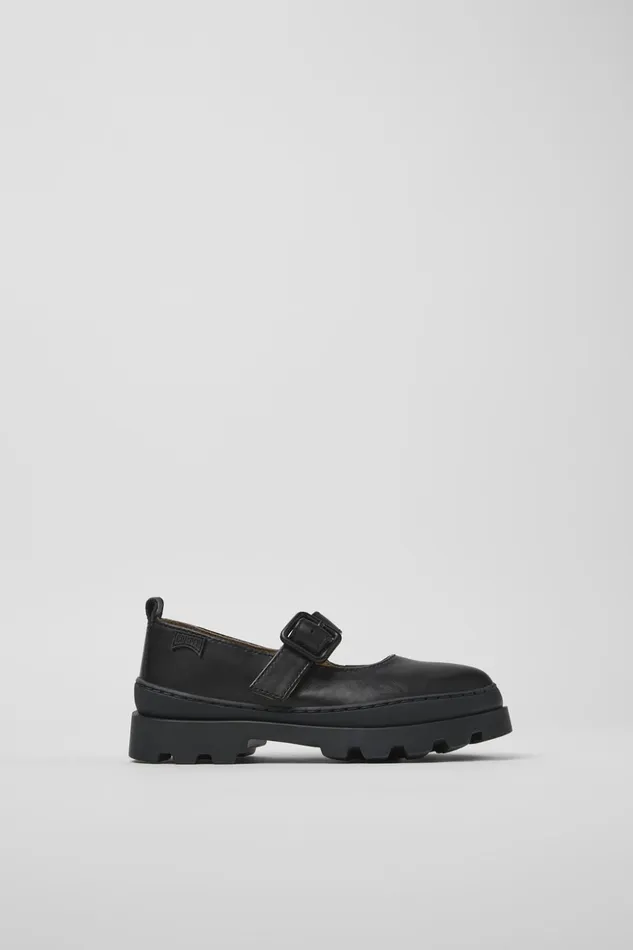 Kids Brutus Black Leather Shoes For Kids Camper Ballerinas