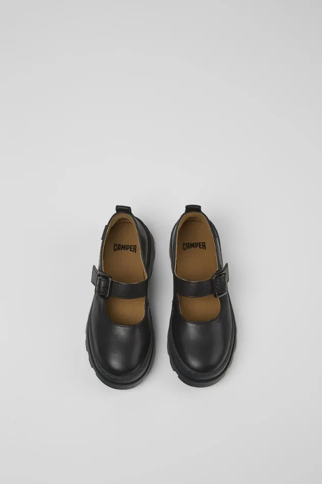 Kids Brutus Black Leather Shoes For Kids Camper Ballerinas