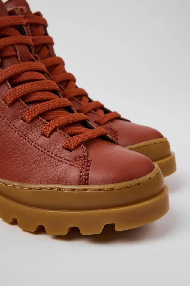 Kids Brutus Red Leather Ankle Boots For Kids Camper Boots