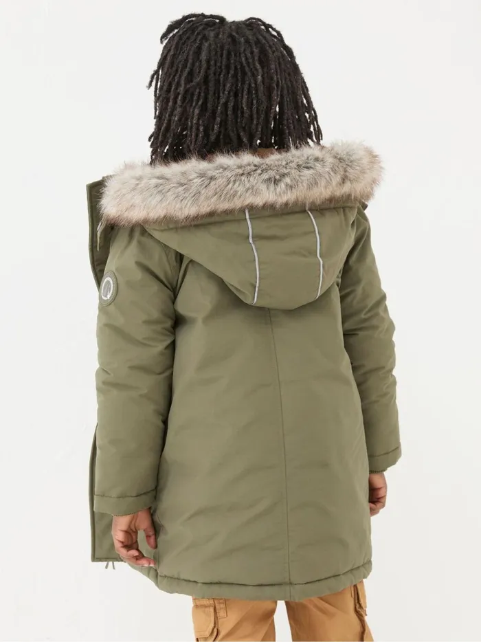 Kids Coats and Jackets Fat Face Easdale Khaki Green Hooded Parka Jacket