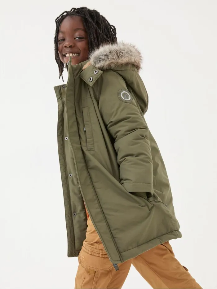 Kids Coats and Jackets Fat Face Easdale Khaki Green Hooded Parka Jacket