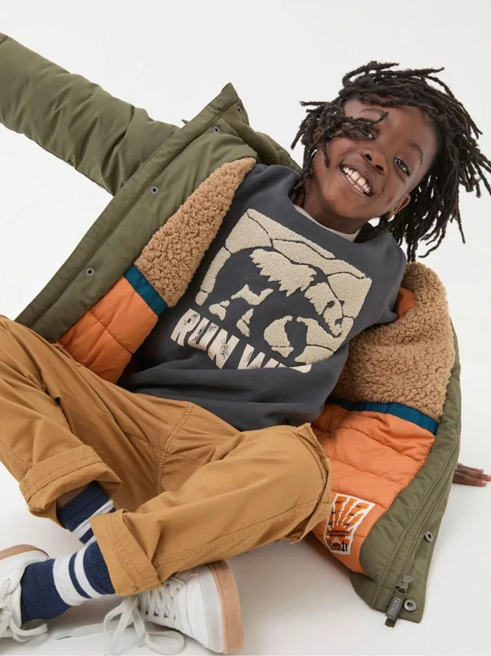 Kids Coats and Jackets Fat Face Easdale Khaki Green Hooded Parka Jacket