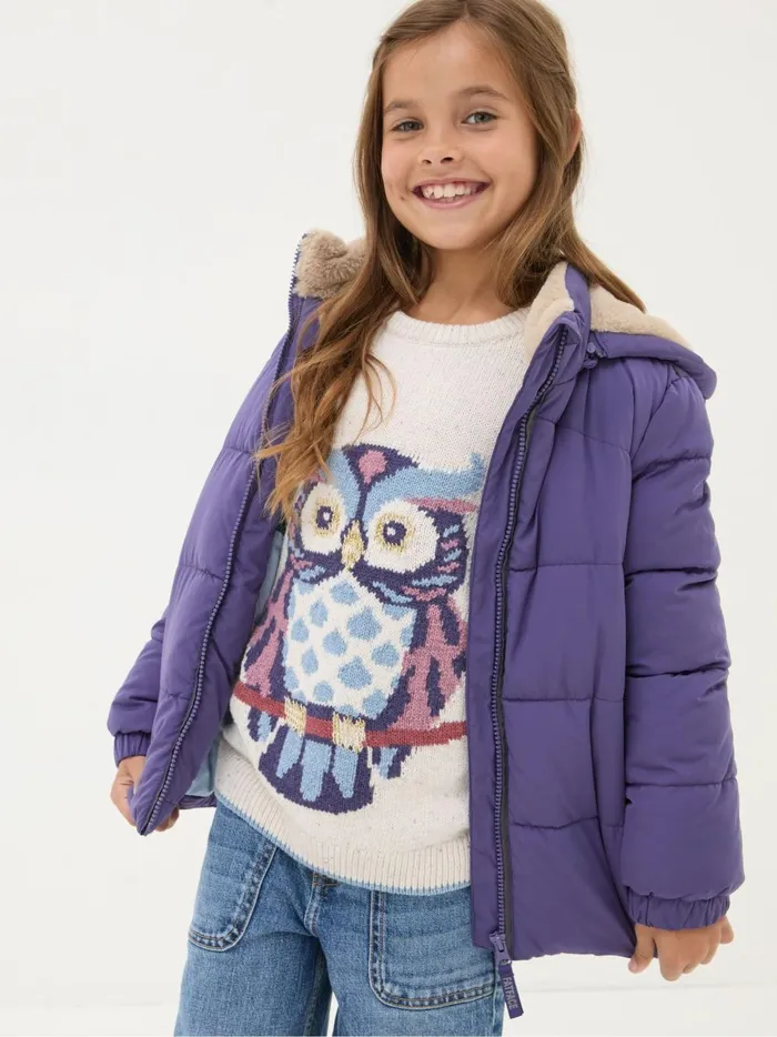 Kids Coats and Jackets Fat Face Everly Purple Padded Jacket