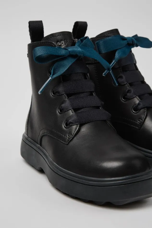 Kids Norte Black Leather Ankle Boots For Kids Camper Boots