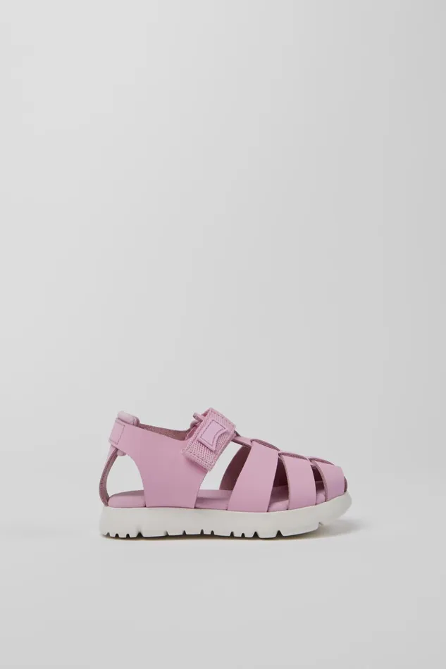 Kids Oruga Pink Leather And Textile Sandals Camper Hook And Loop Kids Oruga Pink Leather And Textile Sandals Camper Hook And Loop