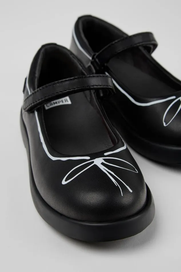 Kids Twins Black Leather Mary Jane Shoes For Kids Camper Ballerinas