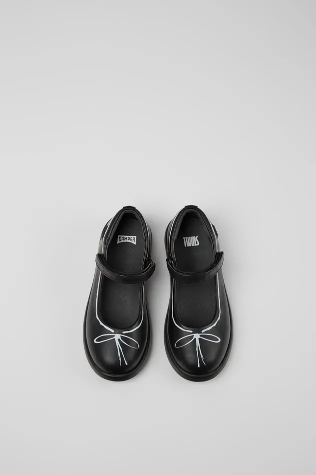 Kids Twins Black Leather Mary Jane Shoes For Kids Camper Ballerinas Kids Twins Black Leather Mary Jane Shoes For Kids Camper Ballerinas