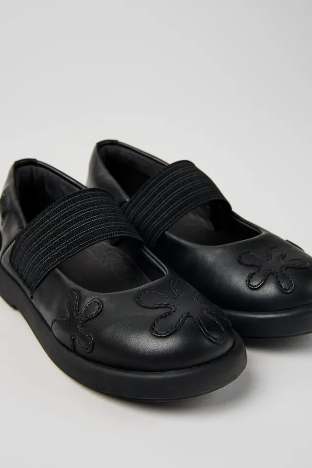 Kids Twins Black Leather Shoes For Kids Camper Ballerinas