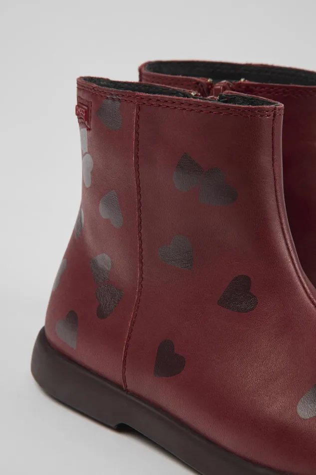 Kids Twins Burgundy Leather Ankle Boots For Kids Camper Boots