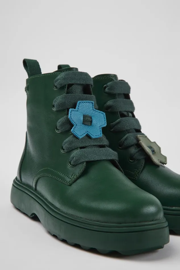 Kids Twins Green Leather Ankle Boots For Kids Camper Boots
