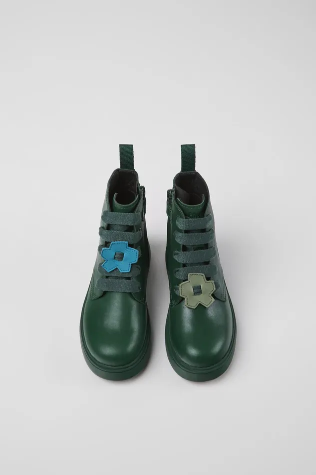 Kids Twins Green Leather Ankle Boots For Kids Camper Boots Kids Twins Green Leather Ankle Boots For Kids Camper Boots