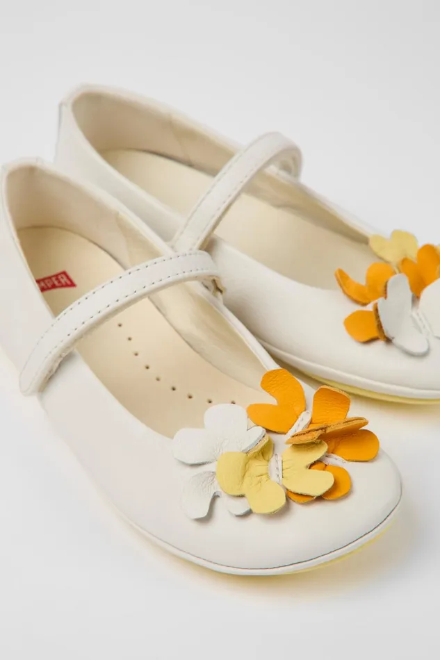 Kids Twins White Leather Ballerinas For Kids Camper Ballerinas