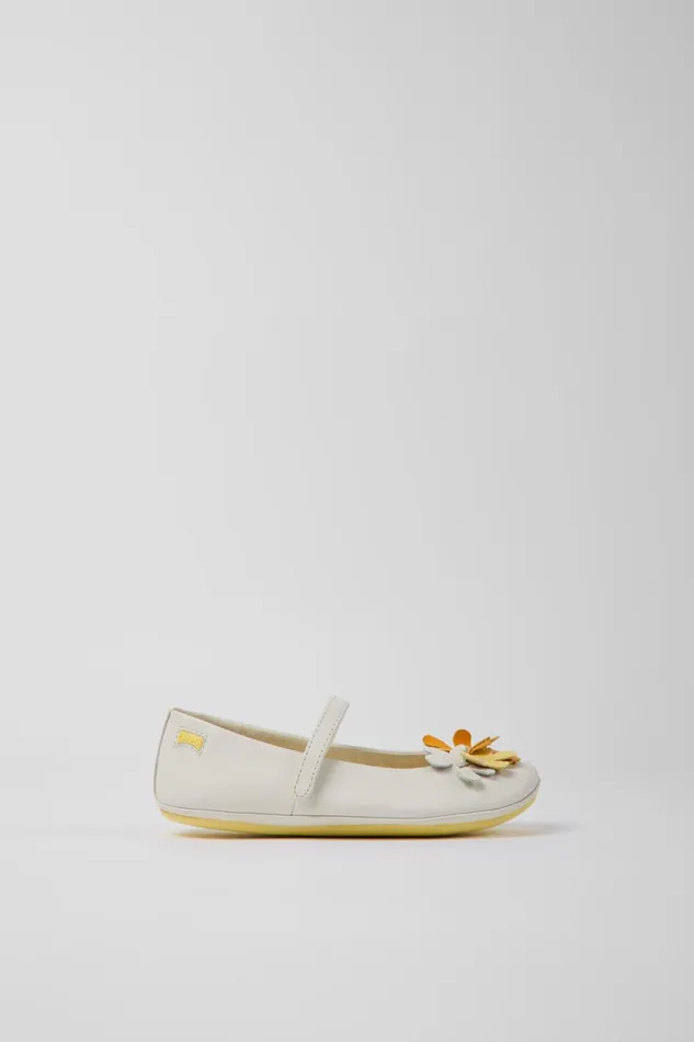 Kids Twins White Leather Ballerinas For Kids Camper Ballerinas
