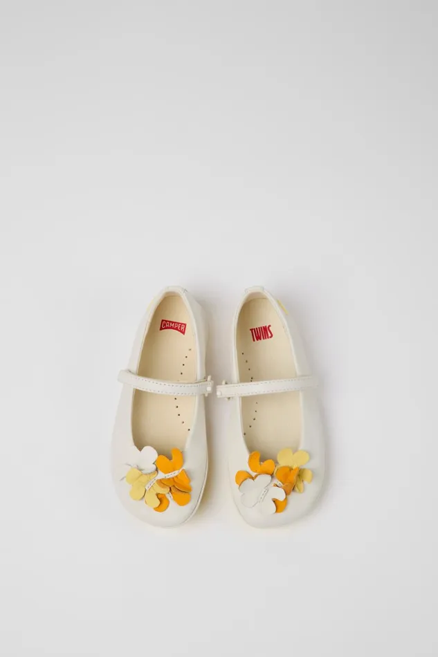 Kids Twins White Leather Ballerinas For Kids Camper Ballerinas
