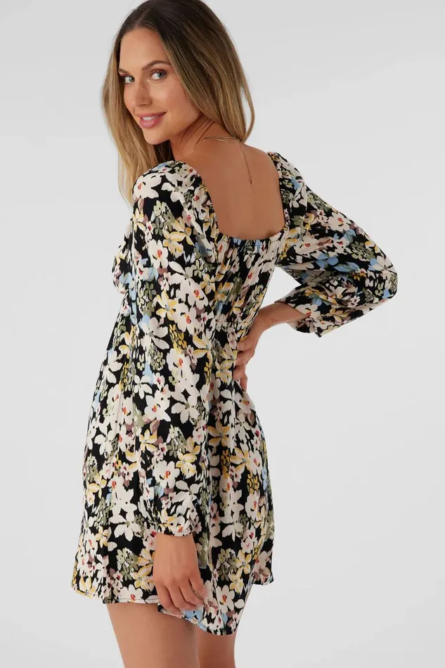 KIERAN CAMDEN TROPICAL LONG SLEEVE MINI DRESS Black Women O039NEILL Clothing