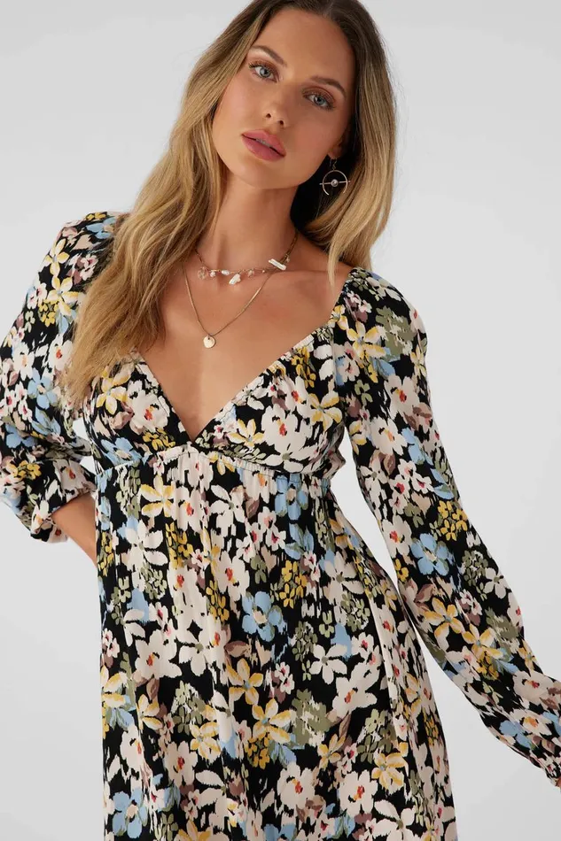 KIERAN CAMDEN TROPICAL LONG SLEEVE MINI DRESS Black Women O039NEILL Clothing