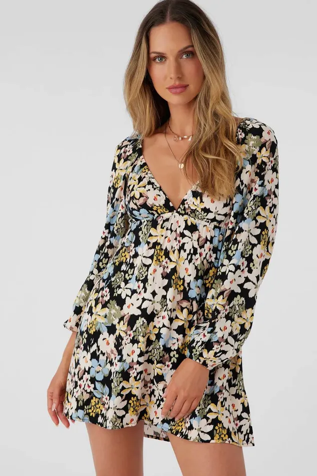 KIERAN CAMDEN TROPICAL LONG SLEEVE MINI DRESS Black Women O039NEILL Clothing