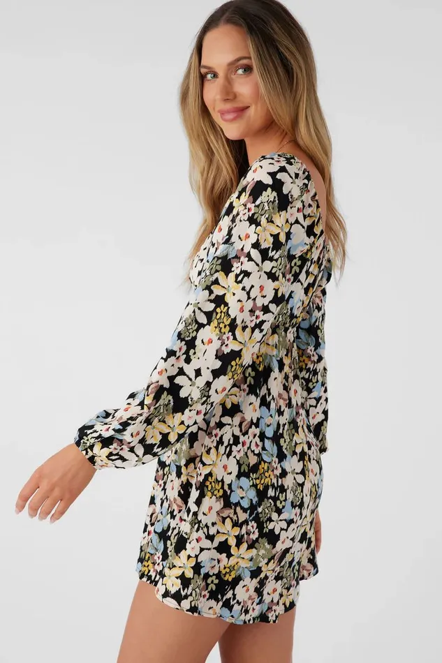 KIERAN CAMDEN TROPICAL LONG SLEEVE MINI DRESS Black Women O039NEILL Clothing