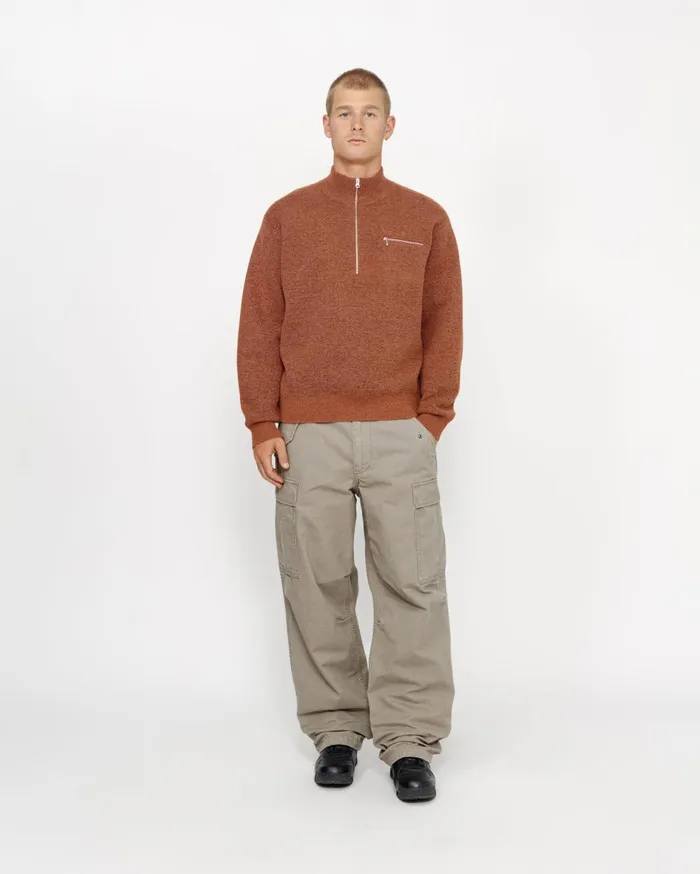 Knits MenWomen Stussy HALF ZIP MOCK NECK SWEATER Clay