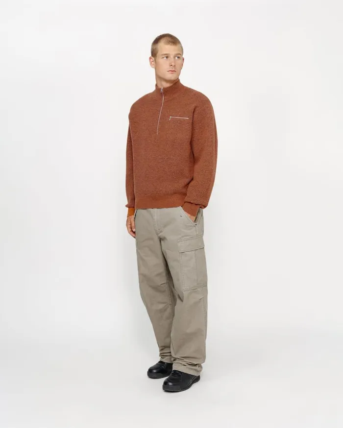 Knits MenWomen Stussy HALF ZIP MOCK NECK SWEATER Clay