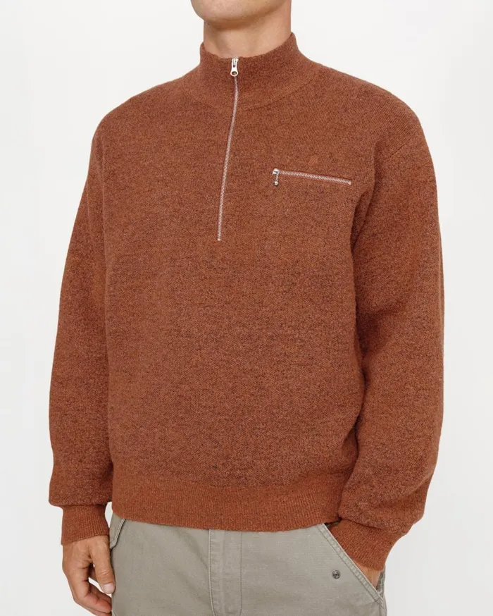 Knits MenWomen Stussy HALF ZIP MOCK NECK SWEATER Clay
