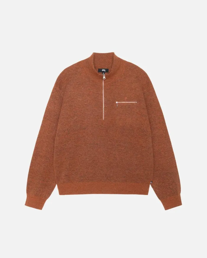 Knits MenWomen Stussy HALF ZIP MOCK NECK SWEATER Clay