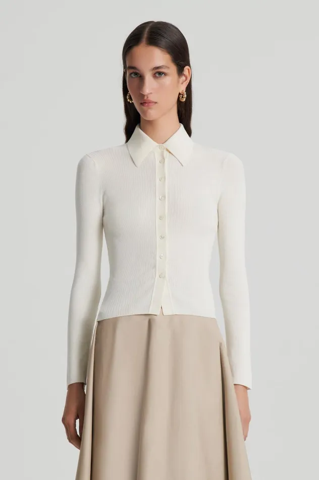 Knitwear Women Scanlan Theodore KNIT SHIRT Cream Knitwear Women Scanlan Theodore KNIT SHIRT Cream