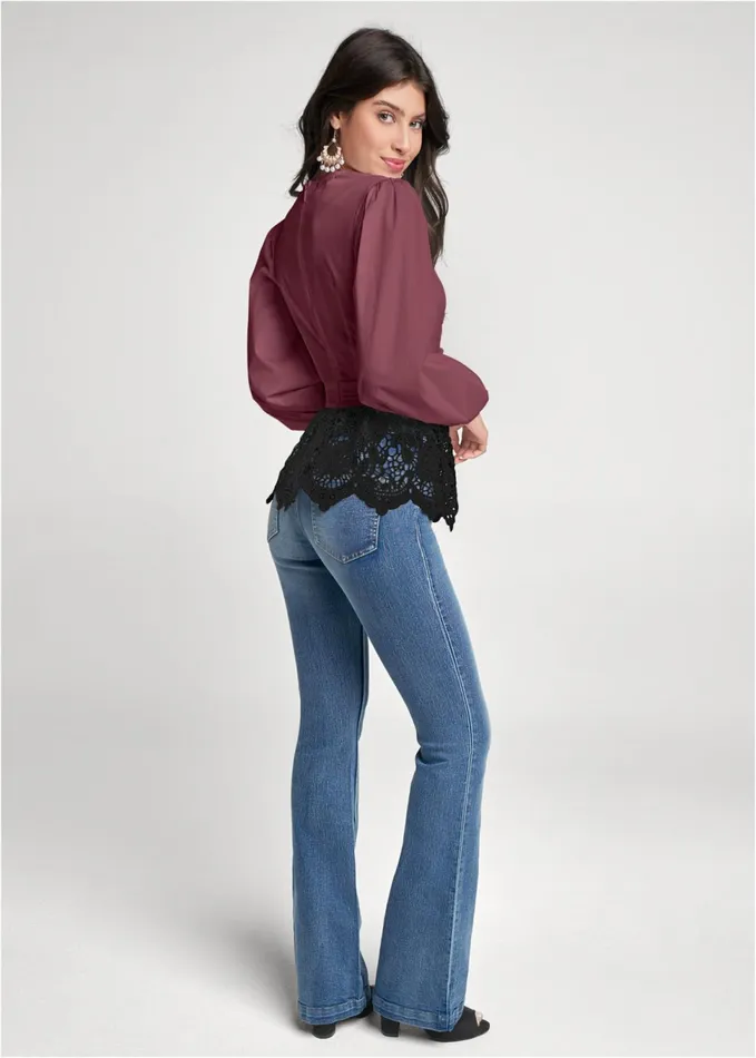 LACE PEPLUM BLOUSE Wine and Black Women VENUS Blouses