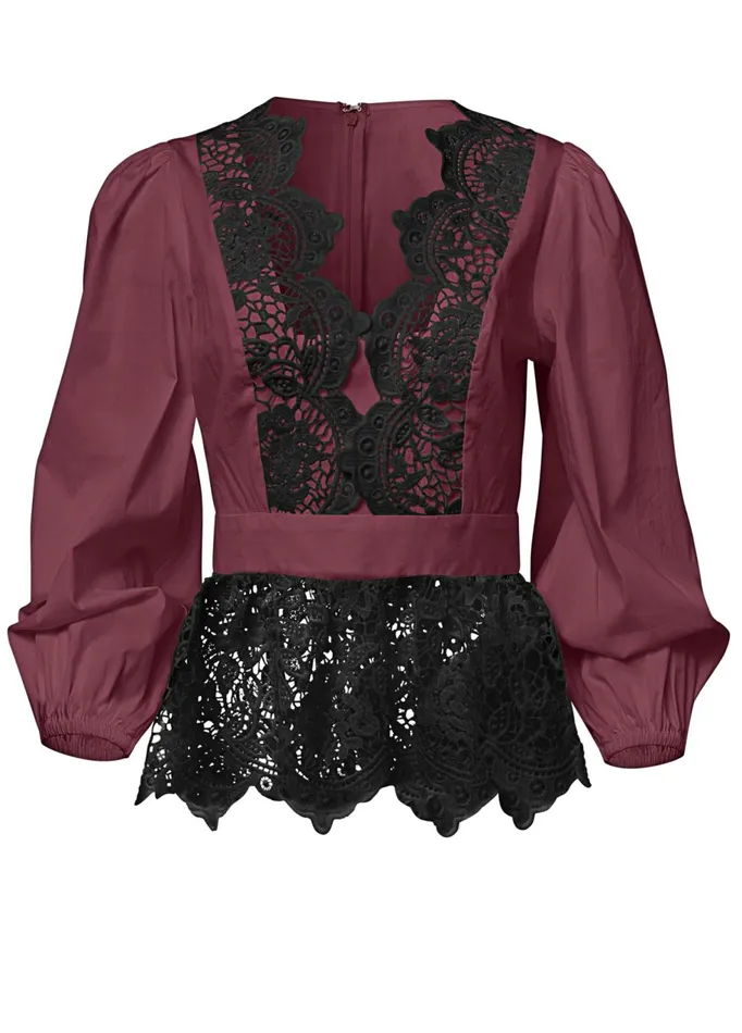 LACE PEPLUM BLOUSE Wine and Black Women VENUS Blouses