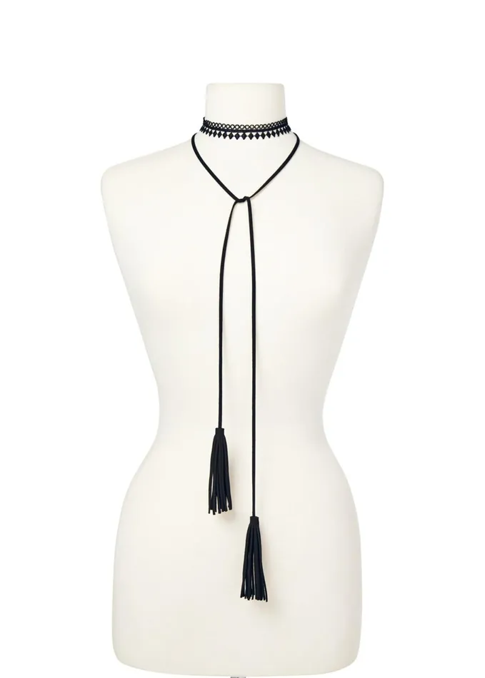 LACE TASSEL CHOKER SET Black Women VENUS Necklaces