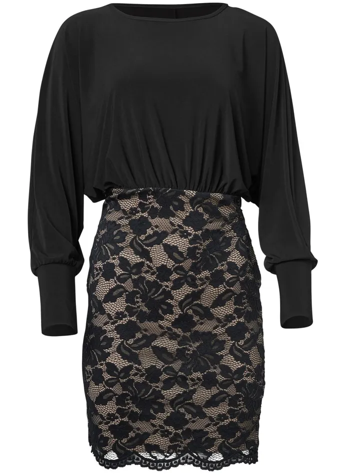 LACE TWOFER DRESS Black and Nude Women VENUS Party Dresses