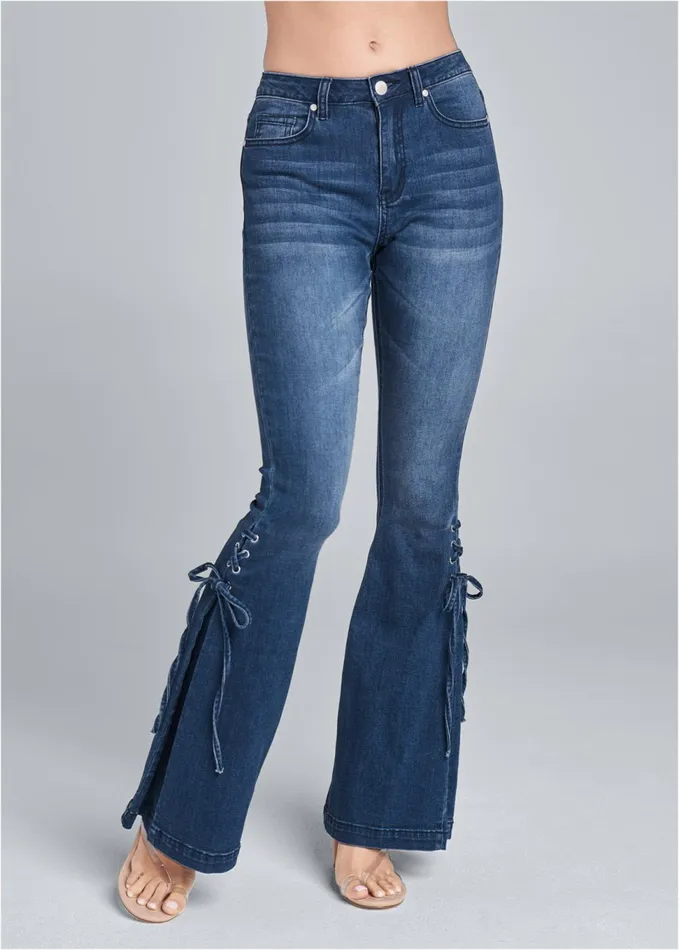 LaceUp Flare Jeans Dark Wash Women VENUS Bootcut and Flare