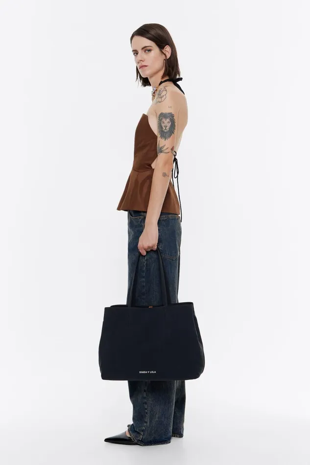 Large Anthracite Gabardine Chihuahua Shopper Bag Antracithe Women Bimba Y Lola Shoppers