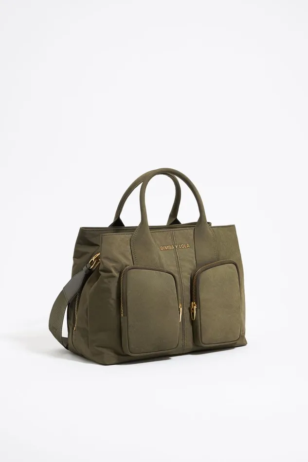 Large Khaki Nylon Pocket Handbag Khaki Women Bimba Y Lola Crossbody Bags