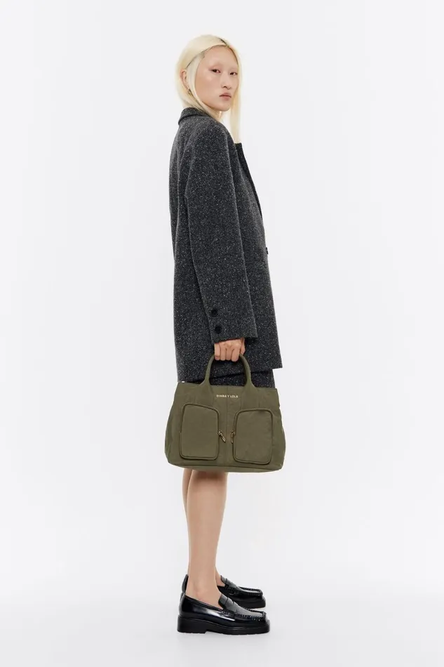 Large Khaki Nylon Pocket Handbag Khaki Women Bimba Y Lola Crossbody Bags