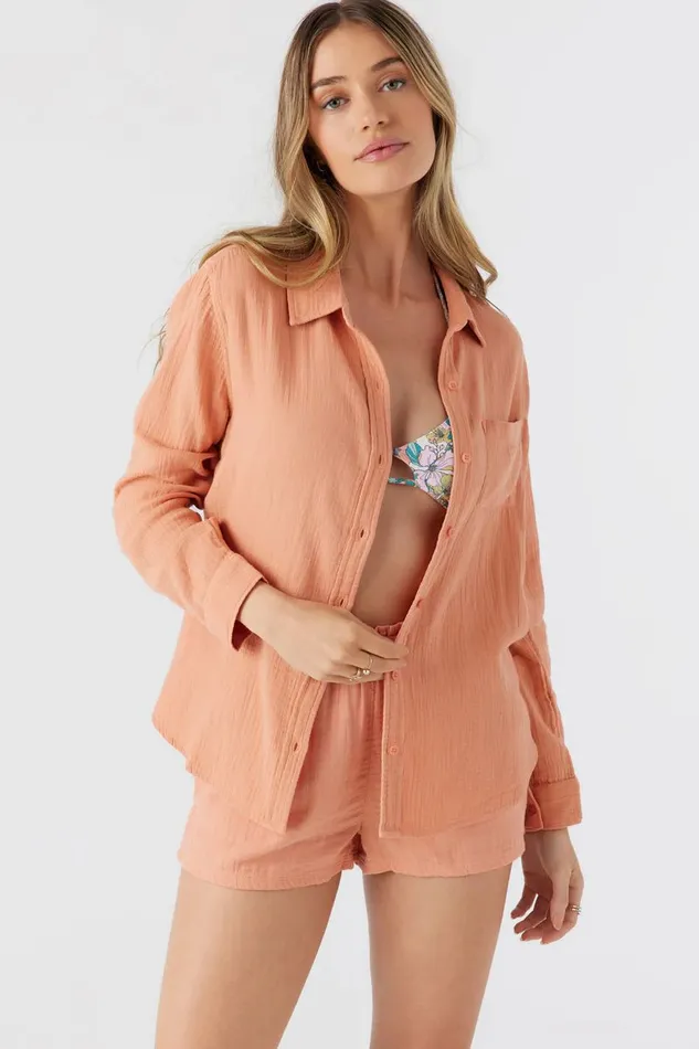 LENI CRINKLE DOUBLE GAUZE BUTTON DOWN SHIRT Canyon Sunset Women O039NEILL Collections