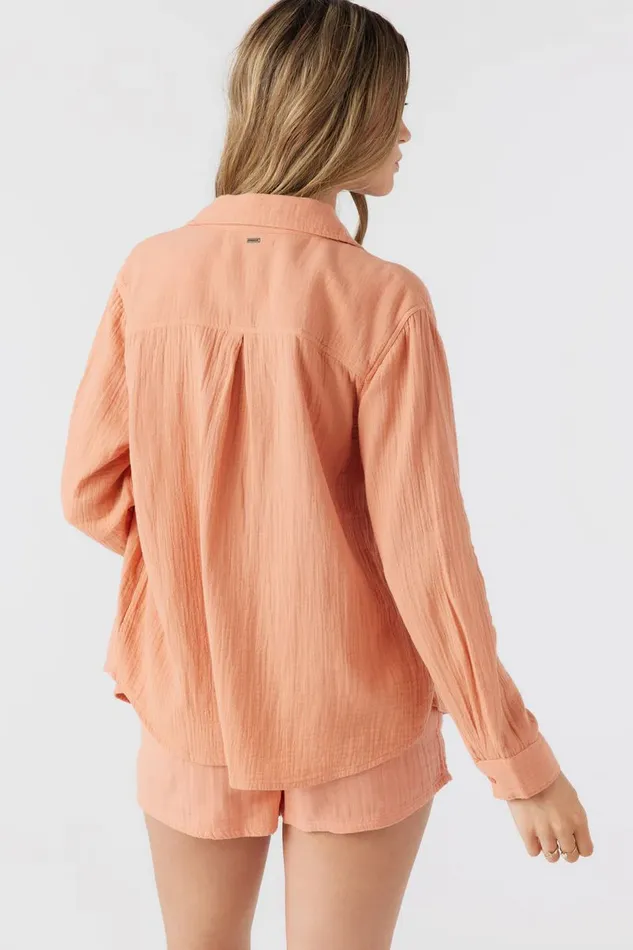 LENI CRINKLE DOUBLE GAUZE BUTTON DOWN SHIRT Canyon Sunset Women O039NEILL Collections