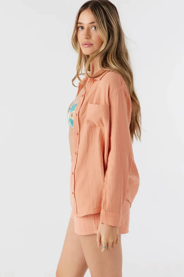 LENI CRINKLE DOUBLE GAUZE BUTTON DOWN SHIRT Canyon Sunset Women O039NEILL Collections
