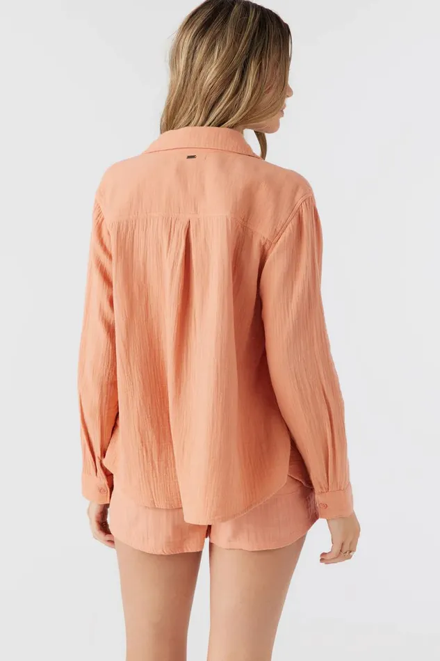 LENI CRINKLE DOUBLE GAUZE BUTTON DOWN SHIRT Canyon Sunset Women O039NEILL Collections