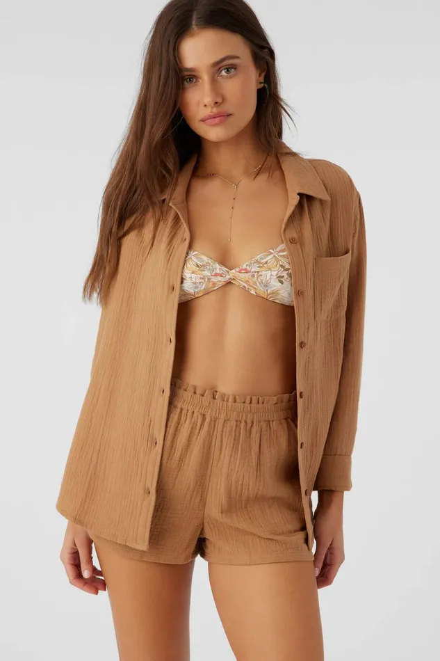LENI CRINKLE DOUBLE GAUZE BUTTON DOWN SHIRT Tobacc Brw Women O039NEILL Collections