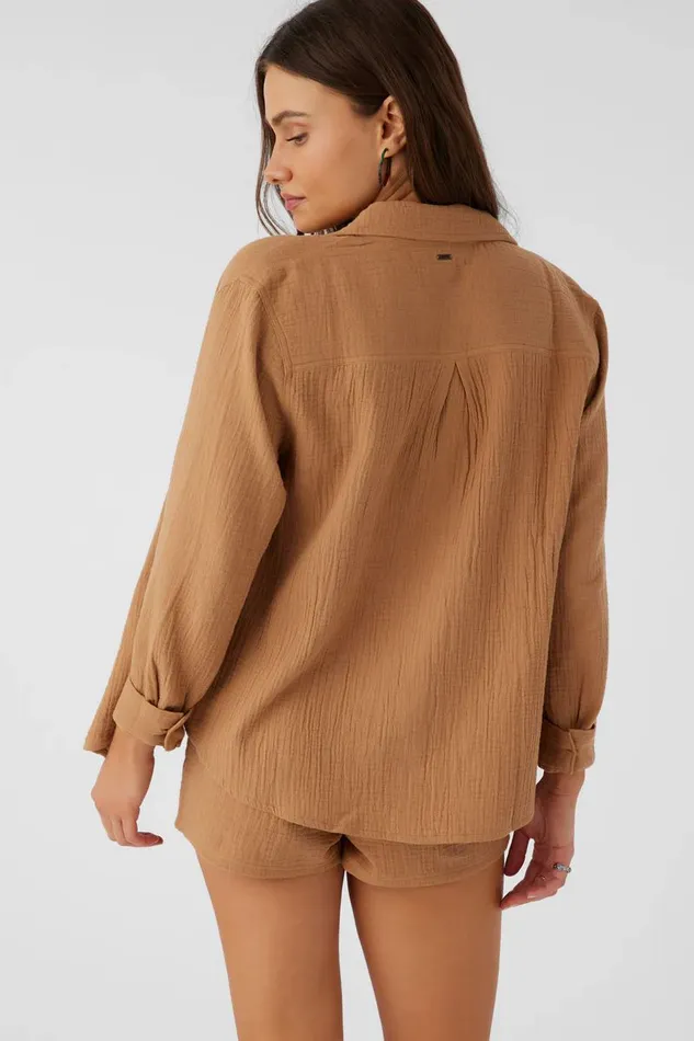 LENI CRINKLE DOUBLE GAUZE BUTTON DOWN SHIRT Tobacc Brw Women O039NEILL Collections