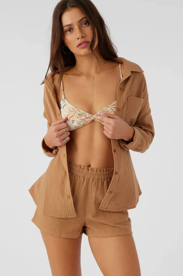 LENI CRINKLE DOUBLE GAUZE BUTTON DOWN SHIRT Tobacc Brw Women O039NEILL Collections
