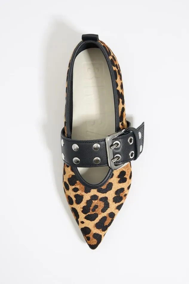 Leopard Print Fur Studded Ballerina Natural Women Bimba Y Lola Ballerinas