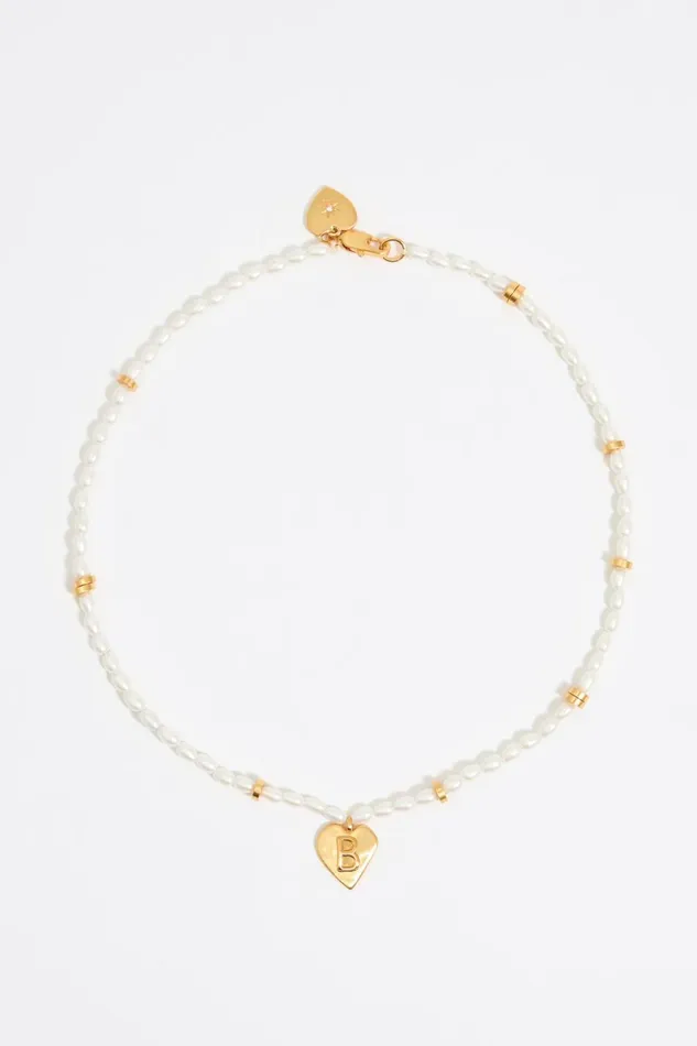 Letter B Heart And Pearl Necklace Gold Women Bimba Y Lola Jewelry