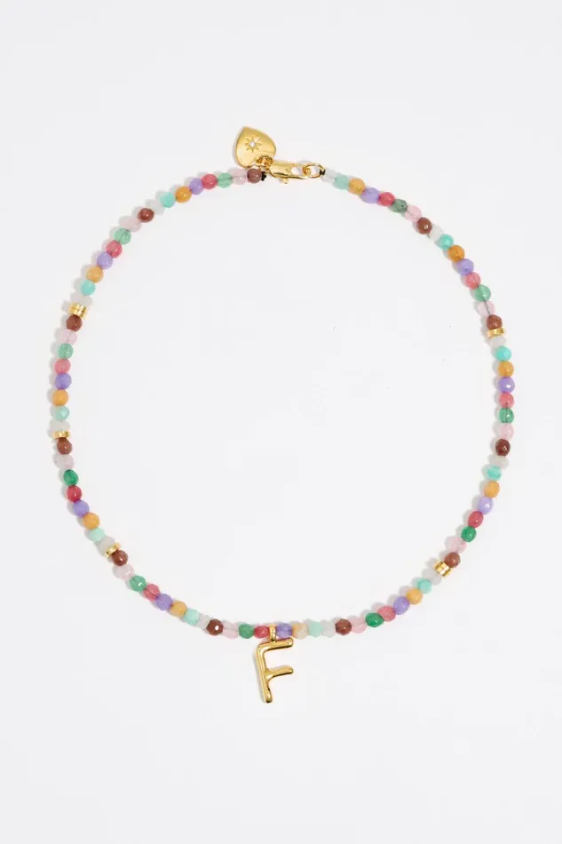 Letter F Multicolor Stones Necklace Gold Women Bimba Y Lola Alphabet