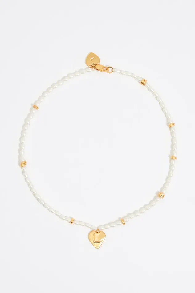 Letter L Heart And Pearl Necklace Gold Women Bimba Y Lola Alphabet