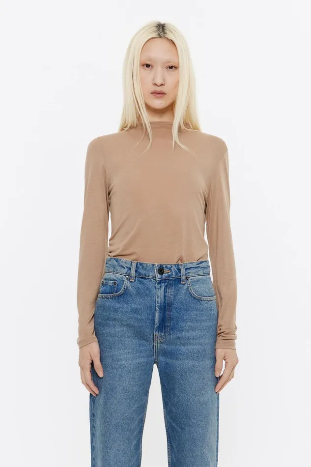 Light Brown Ruched Long Tshirt Light Brown Women Bimba Y Lola TShirts