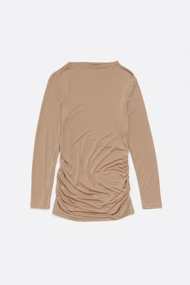 Light Brown Ruched Long Tshirt Light Brown Women Bimba Y Lola TShirts Light Brown Ruched Long Tshirt Light Brown Women Bimba Y Lola TShirts