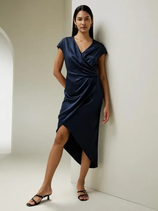 LILYSILK X NATASHA Draped Silk MidiDress Women Jumpsuits Lilysilk Dresses